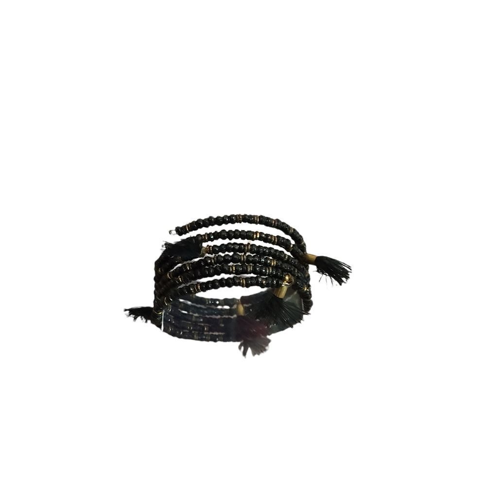 Black Wire Wrap Beaded Fringe Boho Bracelet‎